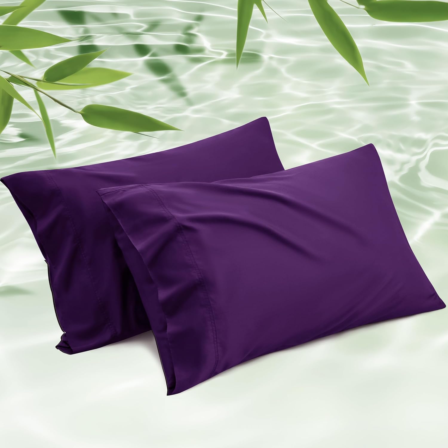 Detalle de Bedsure King Size Bamboo-Derived Rayon Pillowcases, Purple, Set of 2
