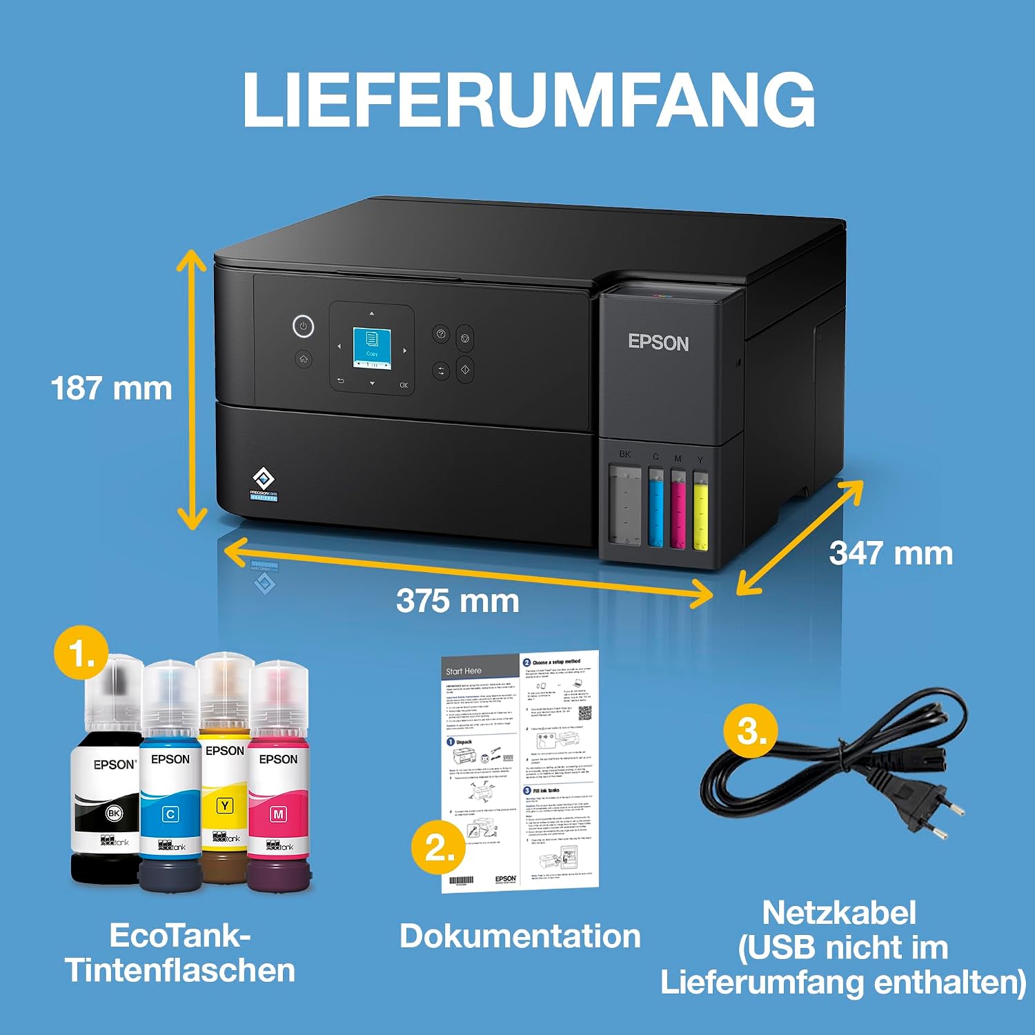 Detalle de Epson EcoTank ET-2955 Tintentankdrucker – WLAN, Duplex, A4, inklusive Tinte für bis zu 3 Jahre