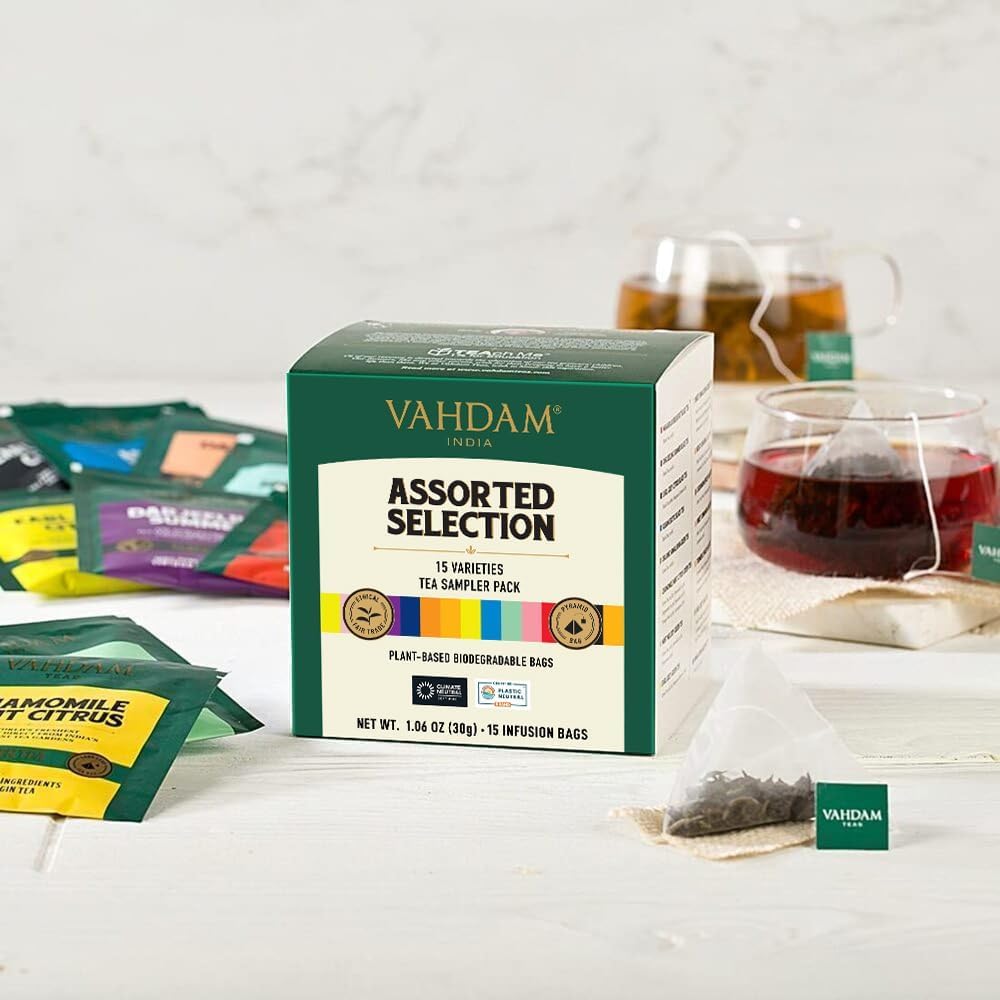 Thumbnail 2 de VAHDAM Assortimento di tè (15 gusti, 15 bustine) Set degustazione – bustine piramidali