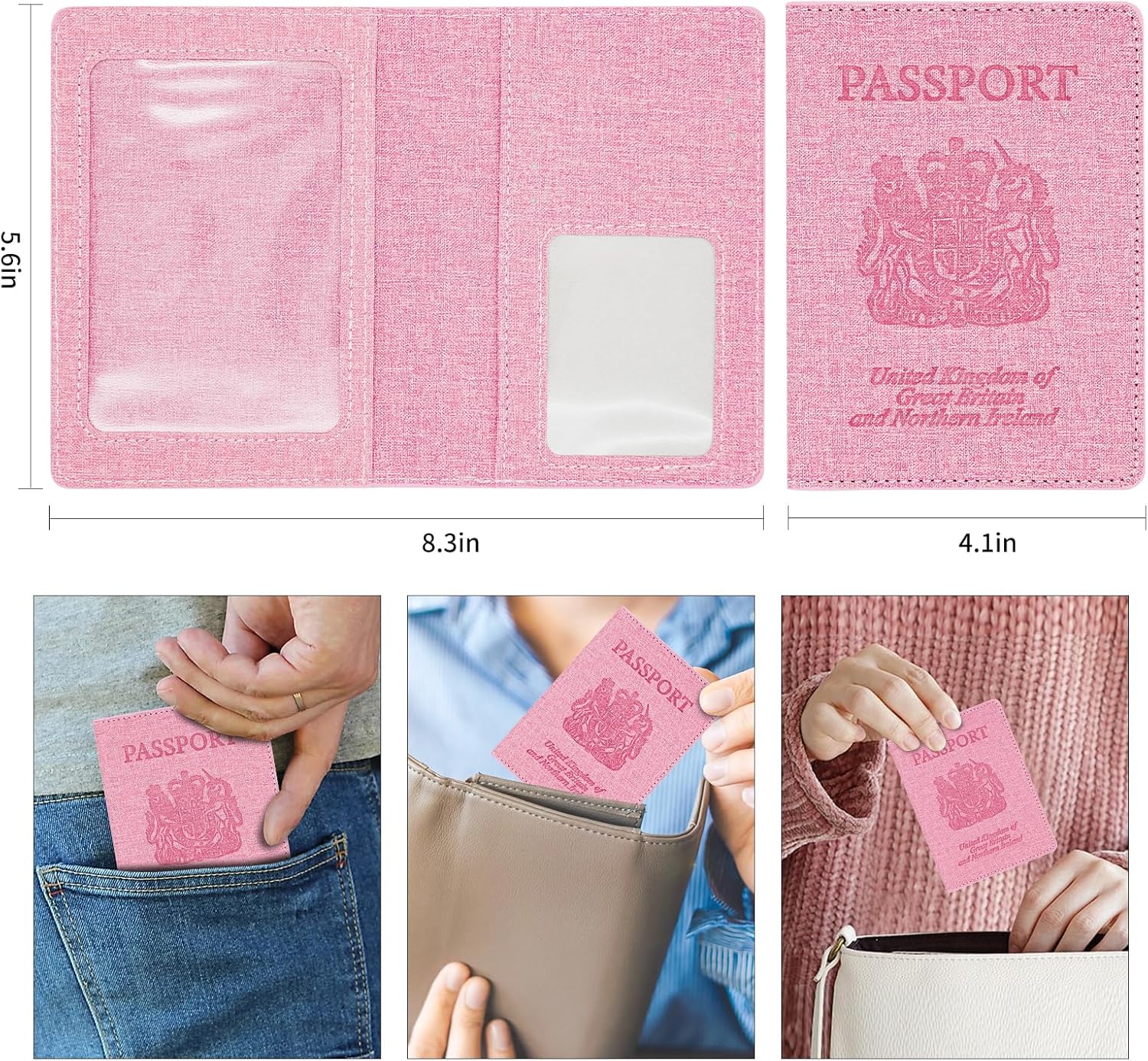 Thumbnail 5 de Cinocratic RFID Blocking Passport Holder Cover & Travel Wallet – Pink PU Leather Organiser for Cards, Boarding Pass and ID