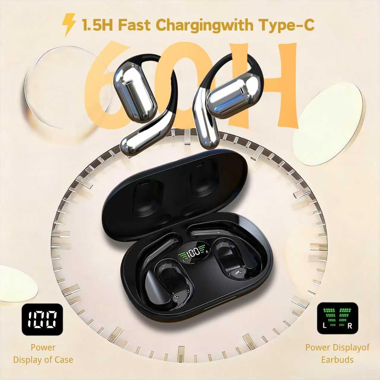 Detalle de Open Ear Headphones Q16: Bone conduction Earbuds with Ergonomic Earhook for sports