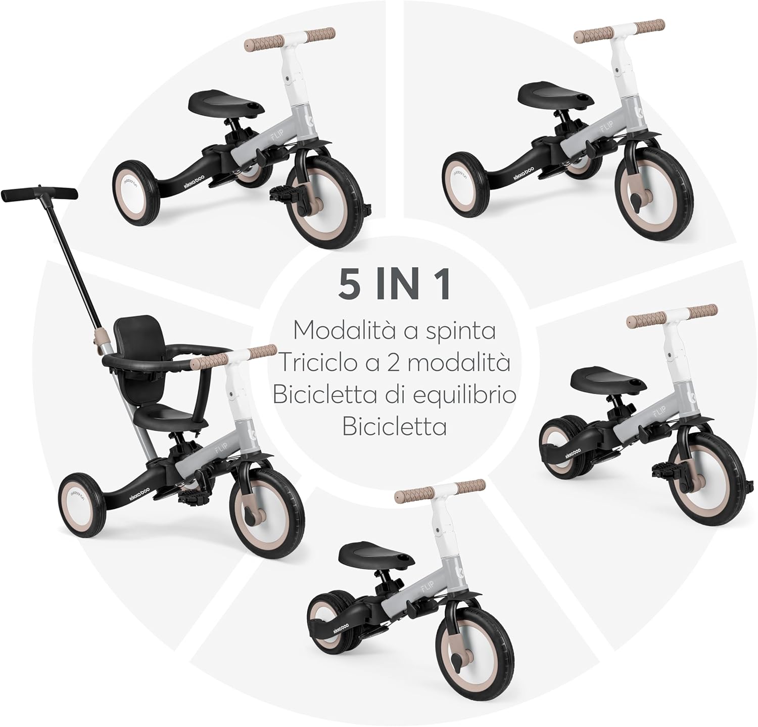 Detalle de KikkaBoo Triciclo Evolutivo 5 in 1 FLIP per Bambini da 1 a 5 Anni — Grigio