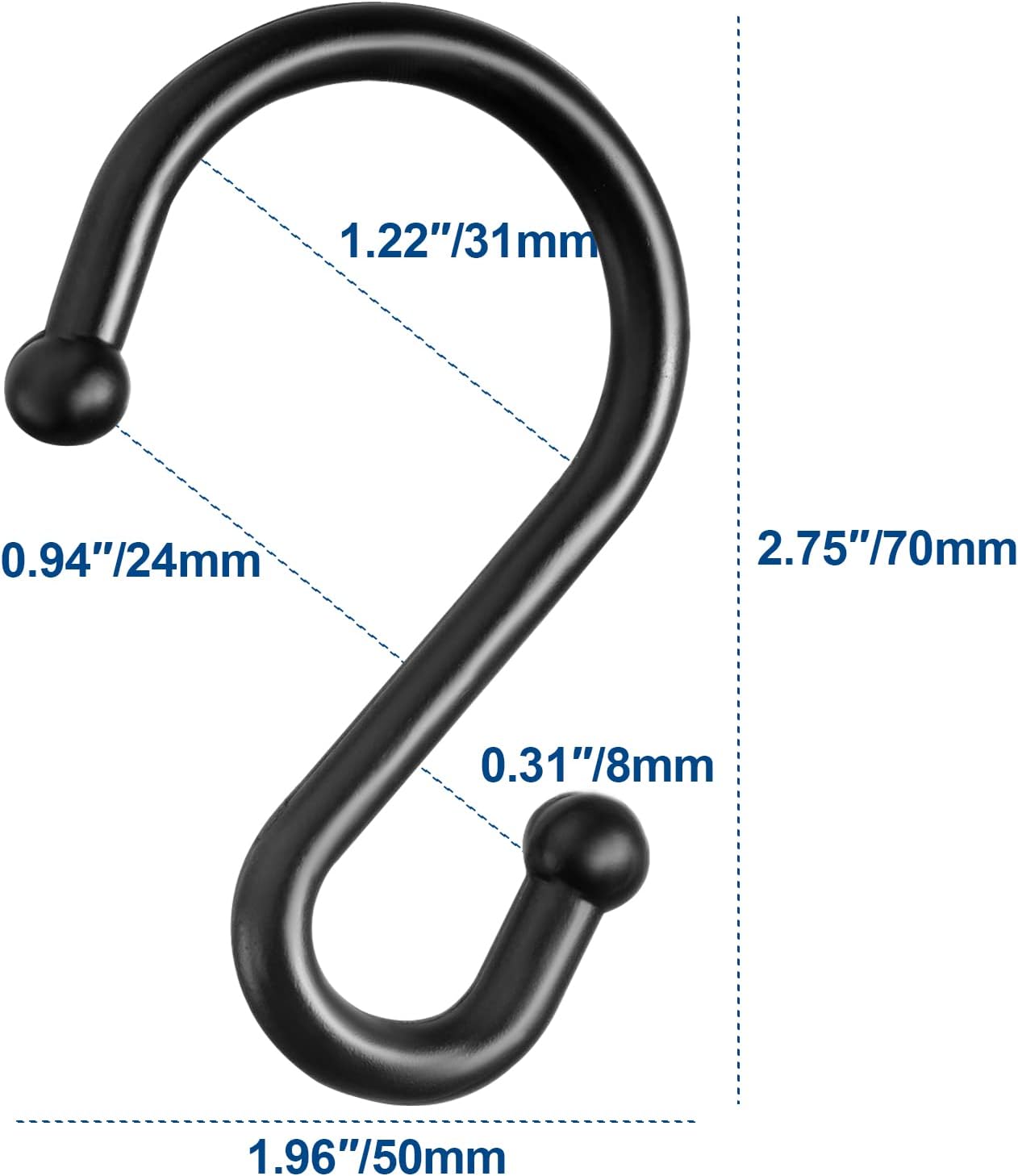 Detalle 2 de TOPROD S-Shaped Shower Curtain Hooks, Set of 12