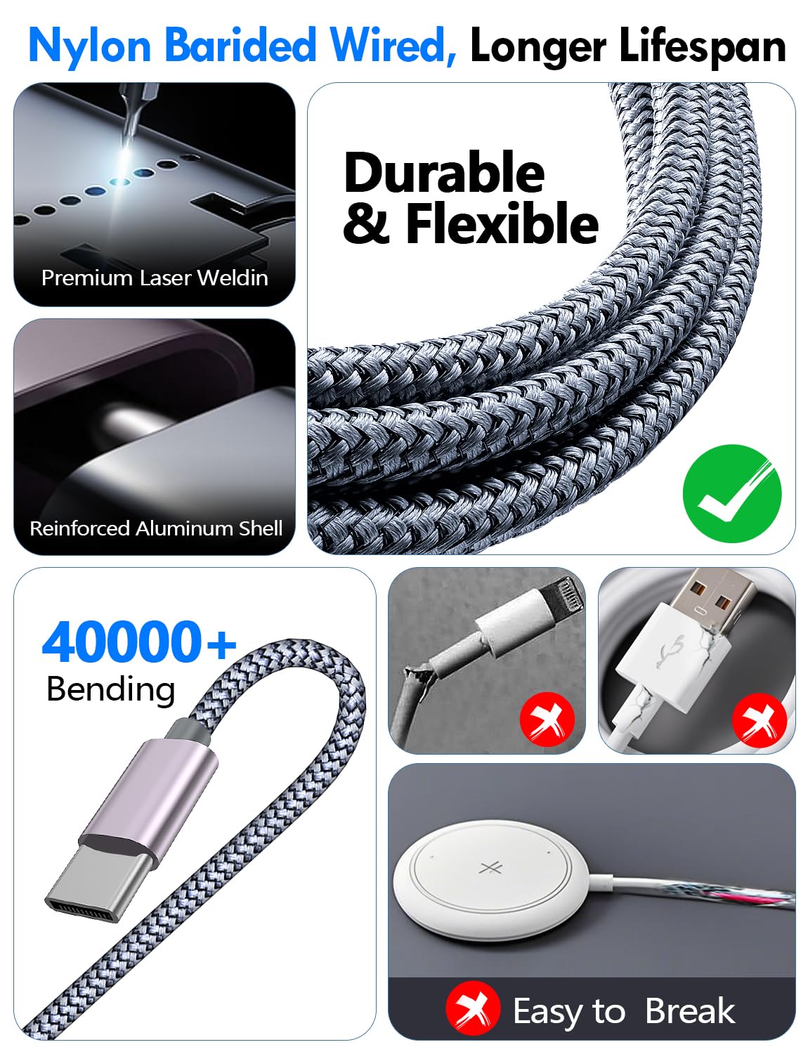 Detalle de 2Pack Travel Essentials: xiwxi 3-in-2 Multi Charging Cable for Apple Watch & More