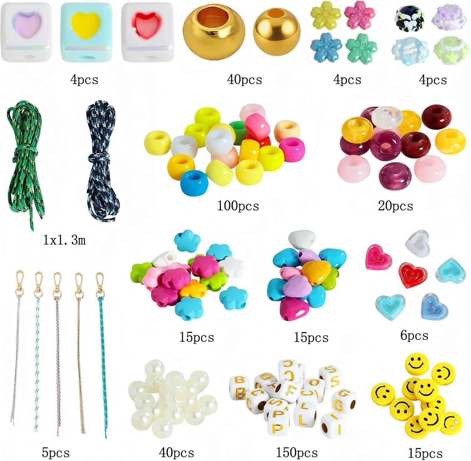 Detalle de FIJEMAI 421-Piece Beaded Keychain Kit with Acrylic Alphabet and Shape Beads