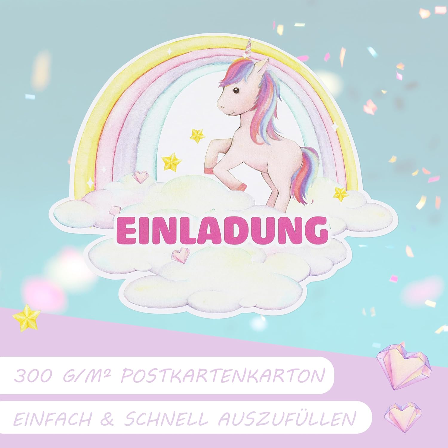 Thumbnail 1 de CraftWerk Einhorn Einladungskarten 12er Set – Geburtstagseinladungen mit Regenbogen, 14 x 11,5 cm
