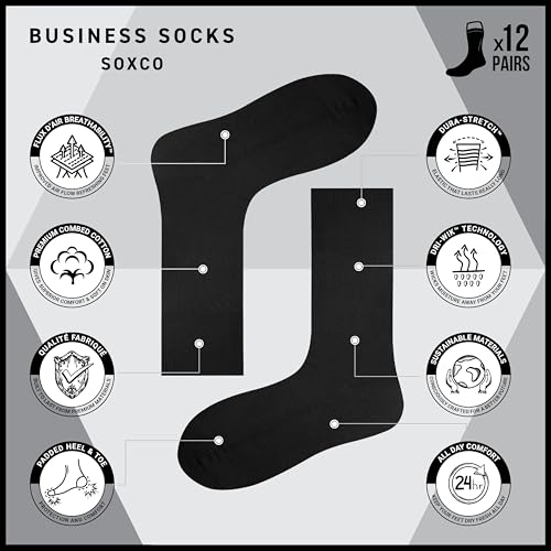 Thumbnail 4 de SOXCO calcetines de algodón para hombre hasta la pantorrilla (paquete de 12 pares) negro 39-42