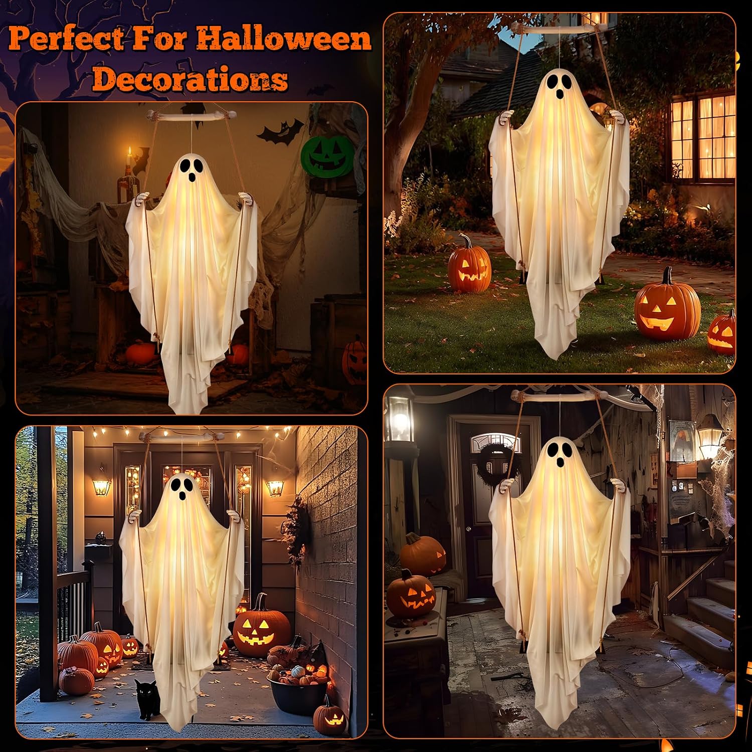 Thumbnail 6 de Jibeufi 5-Foot Hanging Ghost Halloween Decoration with Remote and 8 LED Modes
