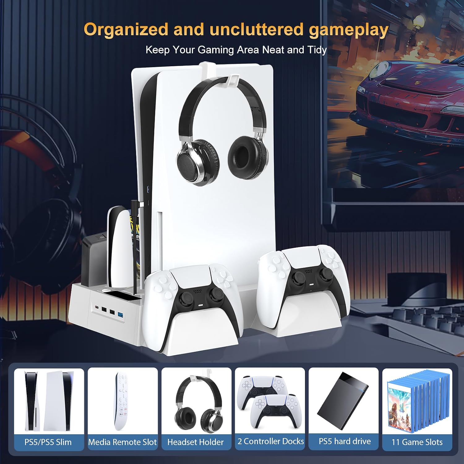 Thumbnail 3 de PS5 Slim Cooling Station with Dual Controller Charging Dock and Storage Slot