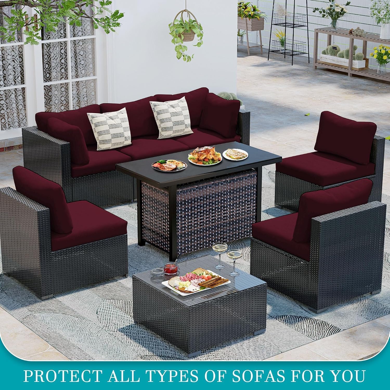 Detalle 2 de BIETYONE outdoor Outdoor Cushion Covers, 12-Piece Wine Red Stretch Set