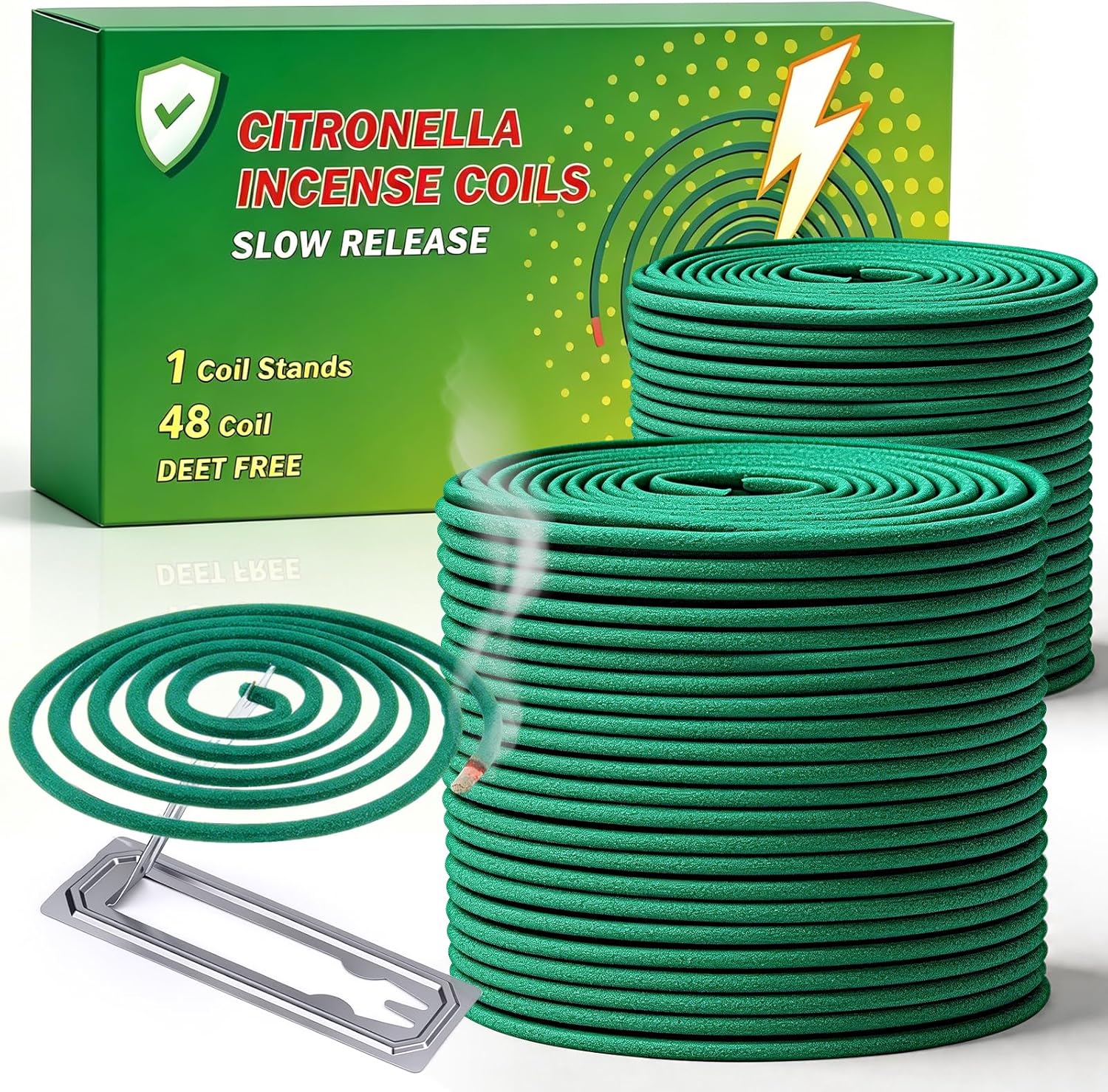 CHALLEY-YOKI 48 Citronella Zanzare Zampironi Esterno/Interno - Spirali Antizanzare a Lemongrass con Supporti