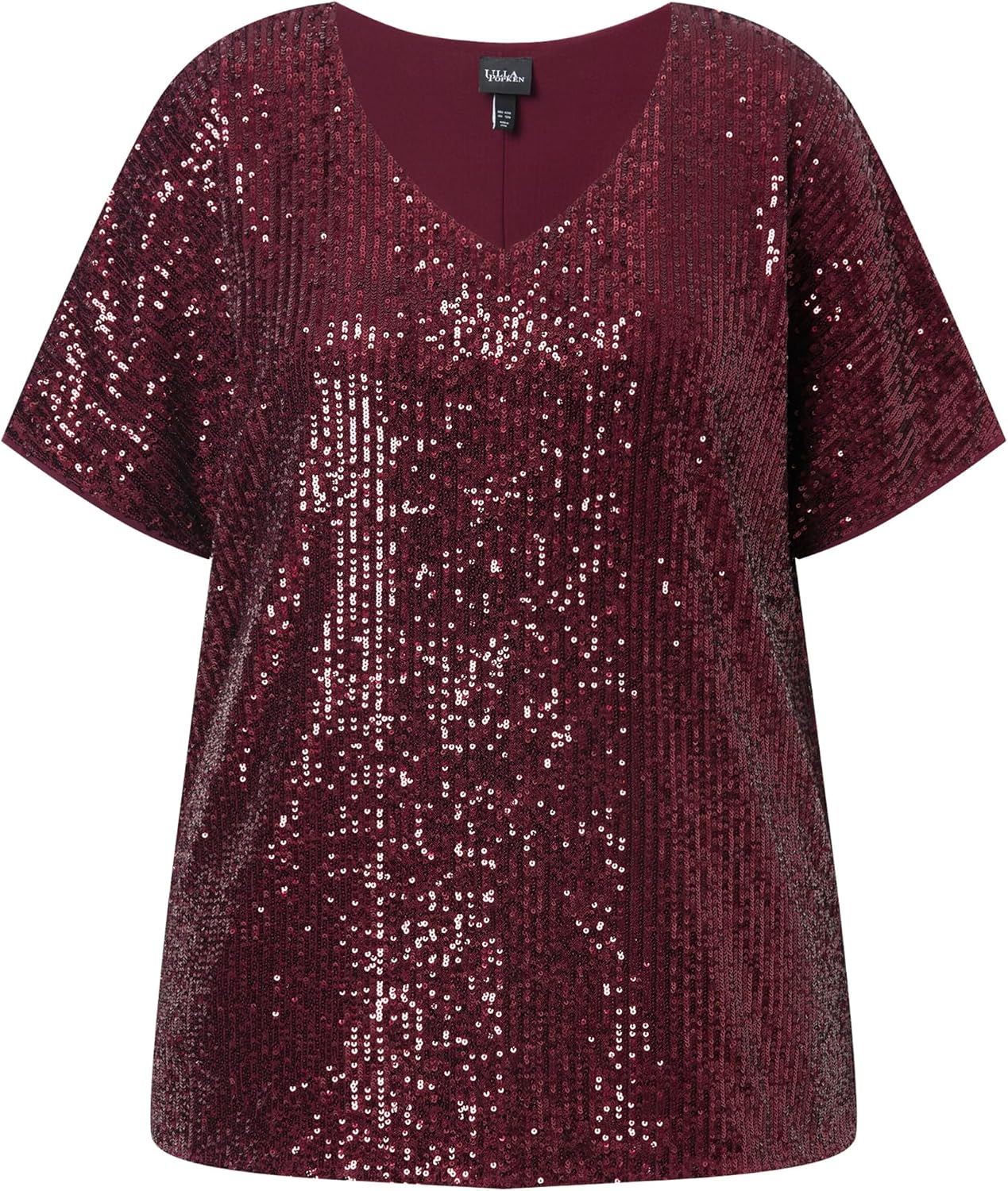 Detalle de Ulla Popken Pailletten-Shirt Oversized à V-Conclusion et Manches Rabattues pour Femme