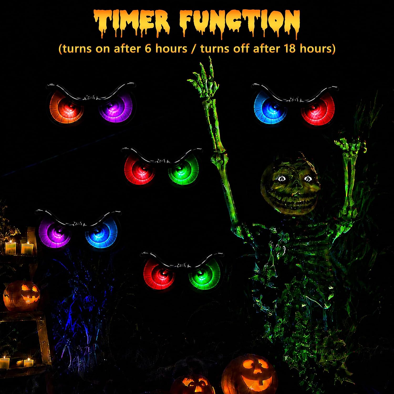 Detalle de iShabao Halloween Spooky Eyes Lights, RGB Color-Changing Battery-Operated String