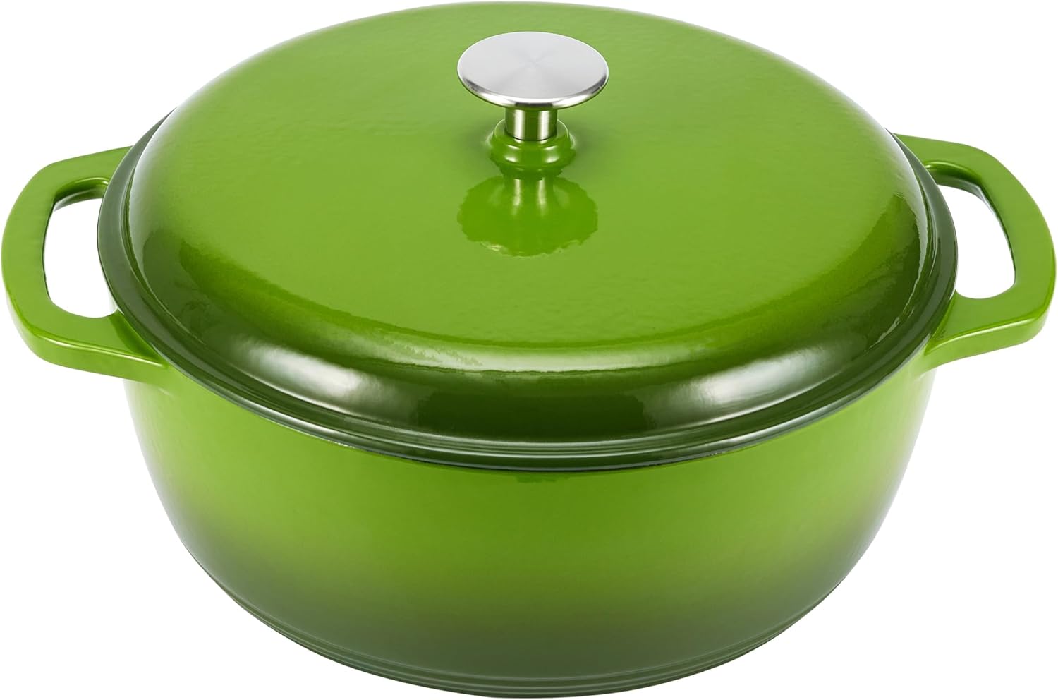 Detalle de Amazon Basics Enameled Cast Iron Round Dutch Oven with Lid and Dual Handles, 6.9 L, Green