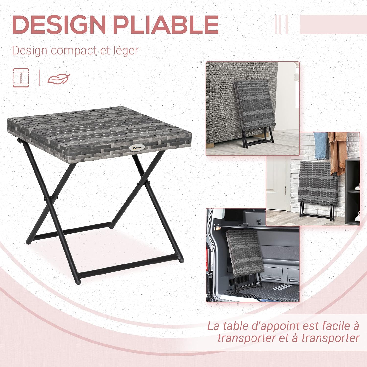 Thumbnail 3 de Outsunny Table basse pliante 40 cm imitation rotin