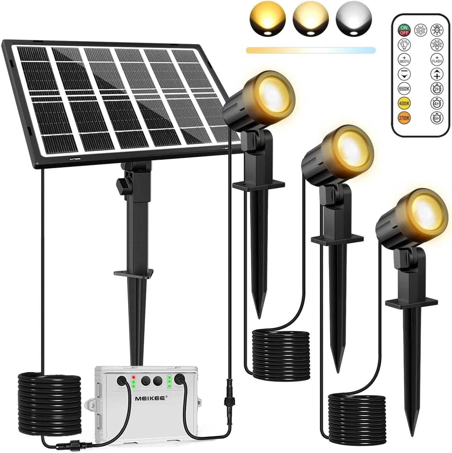 Detalle de MEIKEE Faretti Solari da Esterno 4 in 1 IP66 con telecomando e cavo 14 m