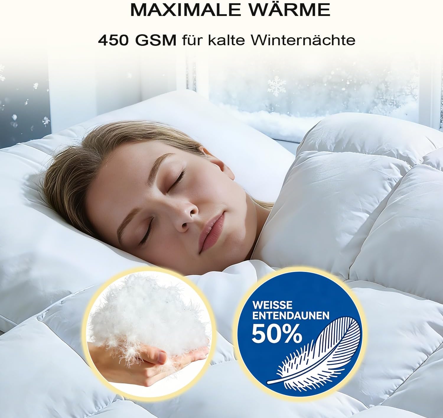 Thumbnail 3 de Winterbettdecke 155x220 Daunendecke extra warm – 1.500 g Füllgewicht, Wärmeklasse 5, RDS-zertifiziert (weiß)