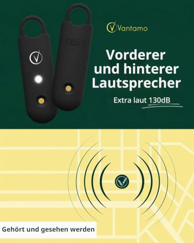 Detalle de Vantamo Taschenalarm Extra Laut 130 dB mit 2 Lautsprechern – Sicherheit für Frauen unterwegs