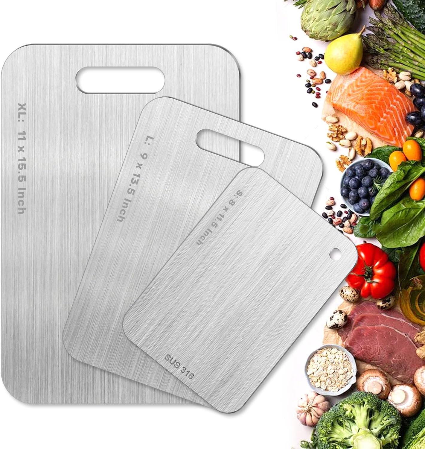 Detalle de Xanthic Titanium Cutting Board Set, 3-Piece Double-Sided Boards