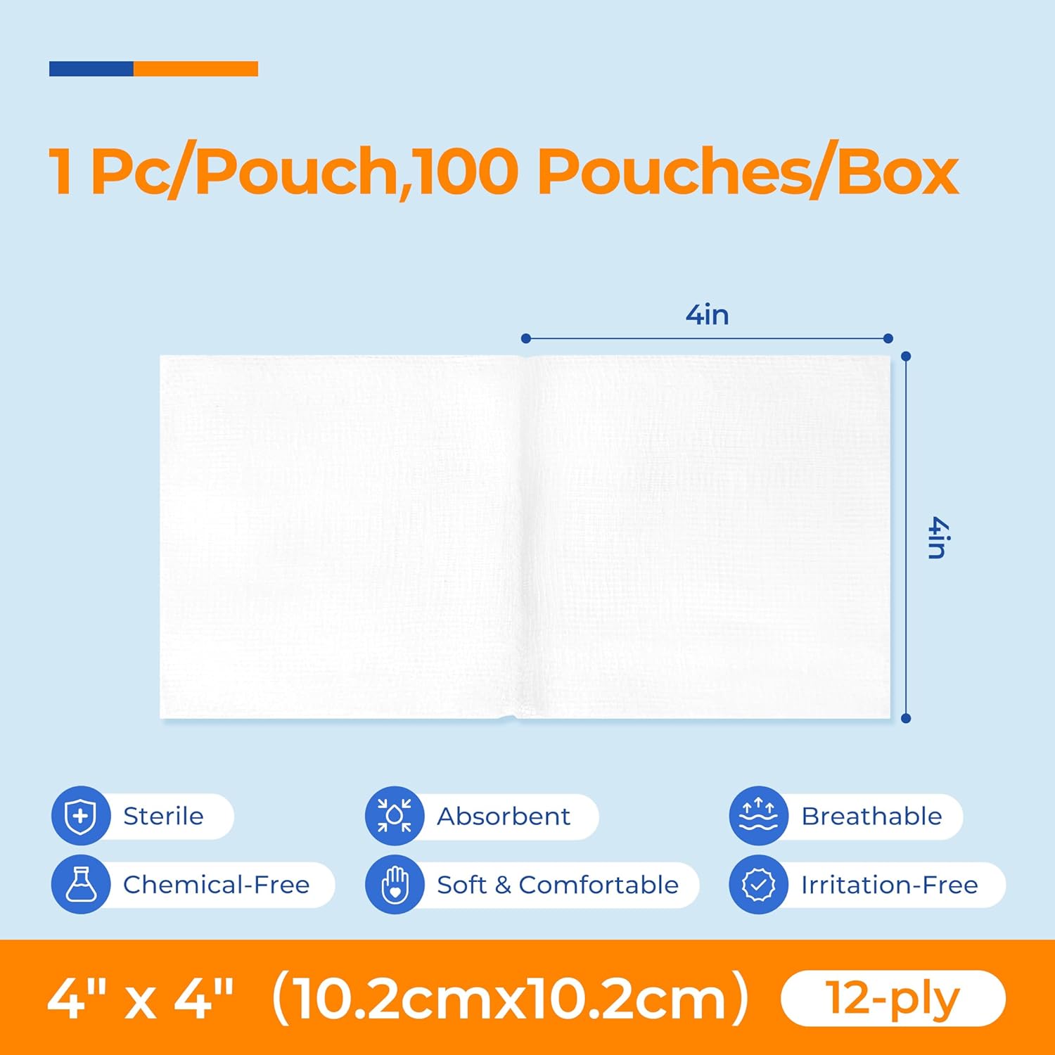 Detalle de K Kingstar 4 x 4 Inch 12-Ply Cotton Gauze Pads, 100 Pack