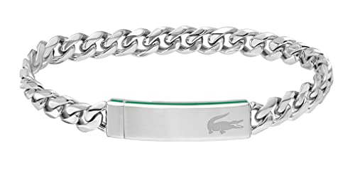 Detalle de Bracelet Lacoste Chaîne pour Homme Baseline en Acier Inoxydable avec Plaque Gravée – 2040081