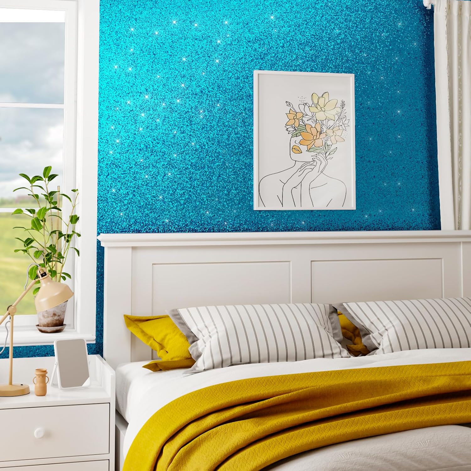 Thumbnail 3 de VaryFloral Lake Blue Chunky Glitter Wallpaper 30cm x 300cm – Self-Adhesive Vinyl Wrap