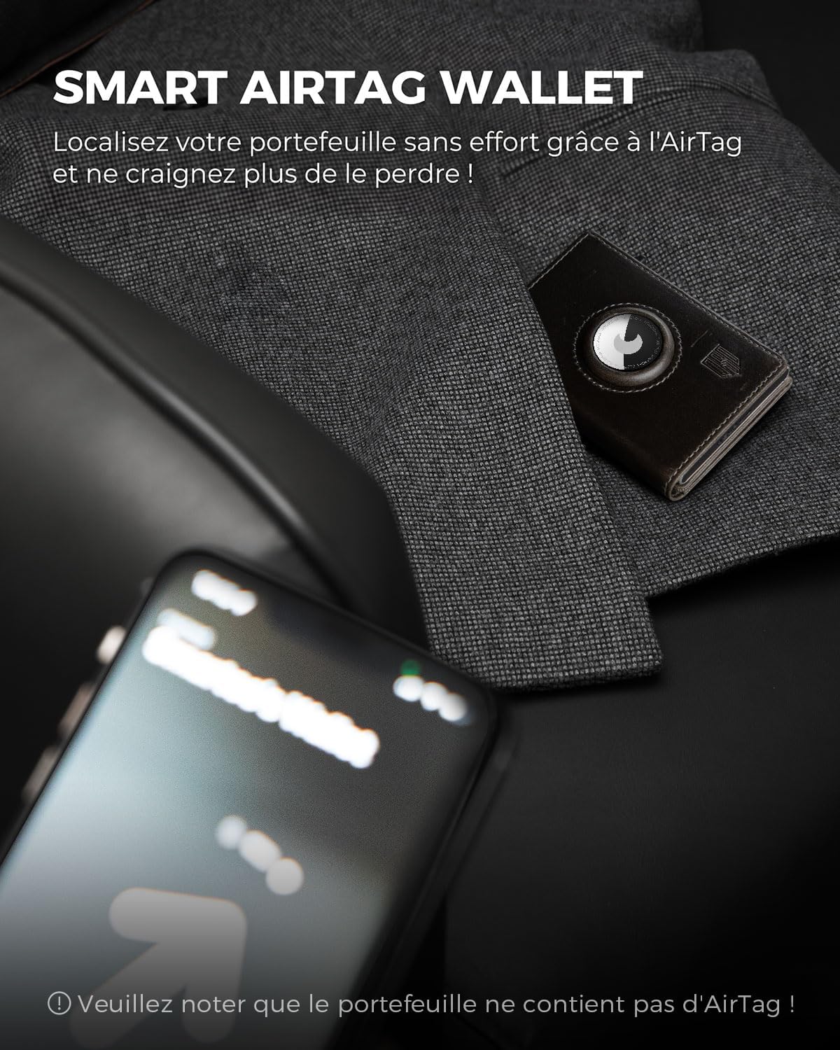 Detalle de DODENSHA Airtag Portefeuille pour homme XL – MagSnap, RFID et compartiment monnaie, 8–10 cartes