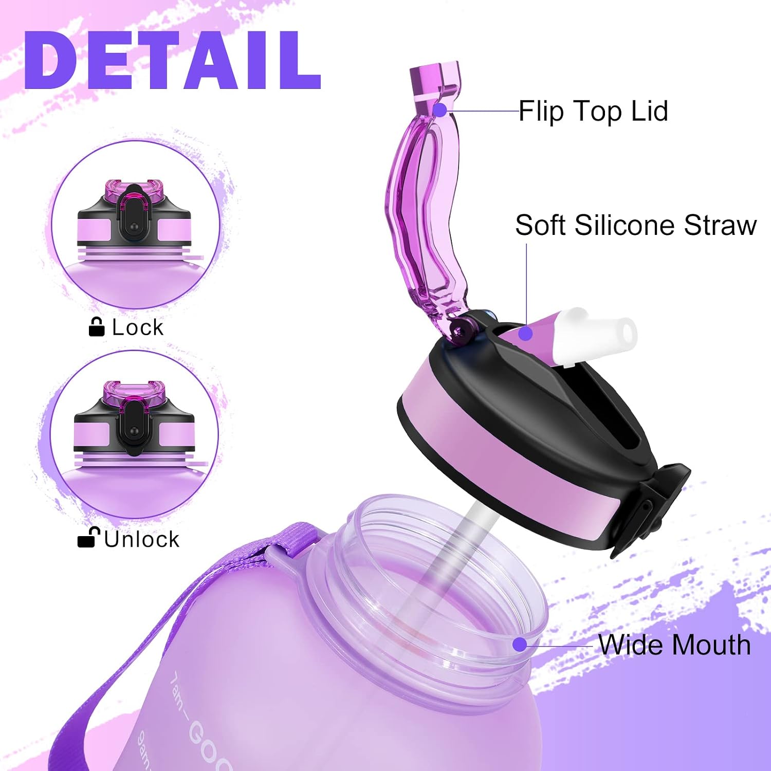 Detalle de ETDW 2 Liter Trinkflasche Sport mit Strohhalm