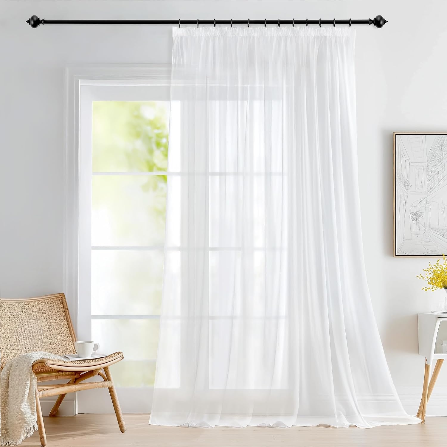 Detalle de Deconovo Rideau Voilage 300×245 cm Blanc