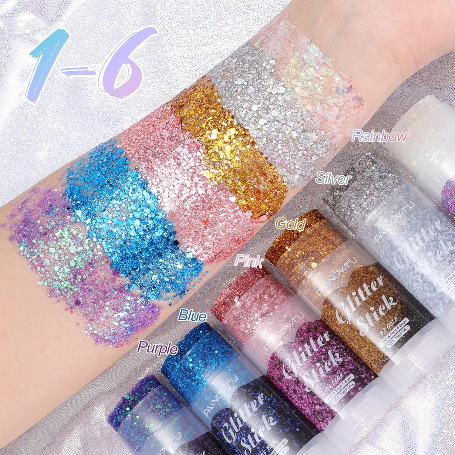 Detalle de PASNOWFU Glitter Stick Vert Émeraude — Gel pour visage et corps, accessoire festival et cosplay