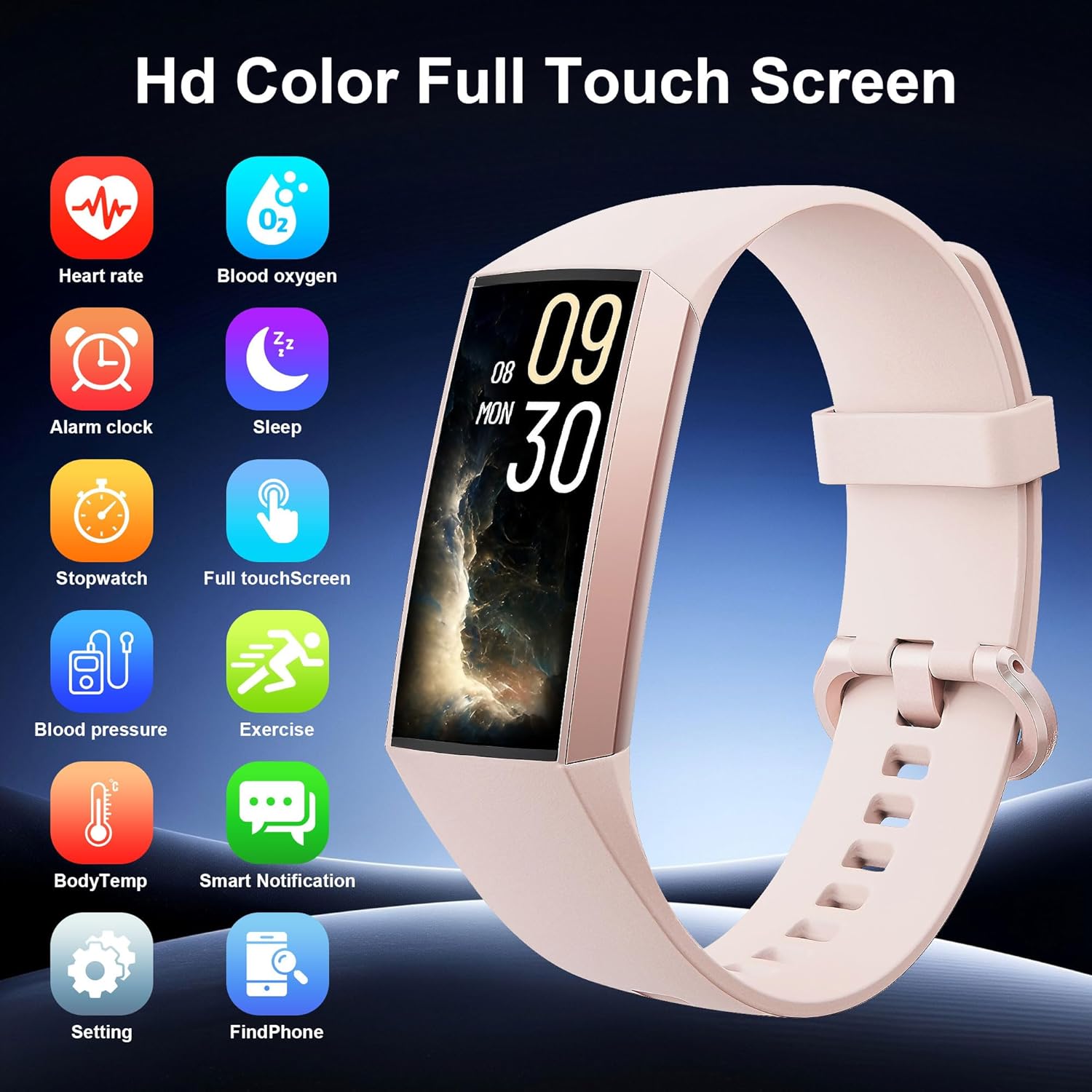 Thumbnail 1 de Jimhaby Fitness Tracker Smartwatch with 1.13" AMOLED, 24/7 Heart & Sleep Tracking, Blood Oxygen & 25 Sports Modes (Pink, IP68)