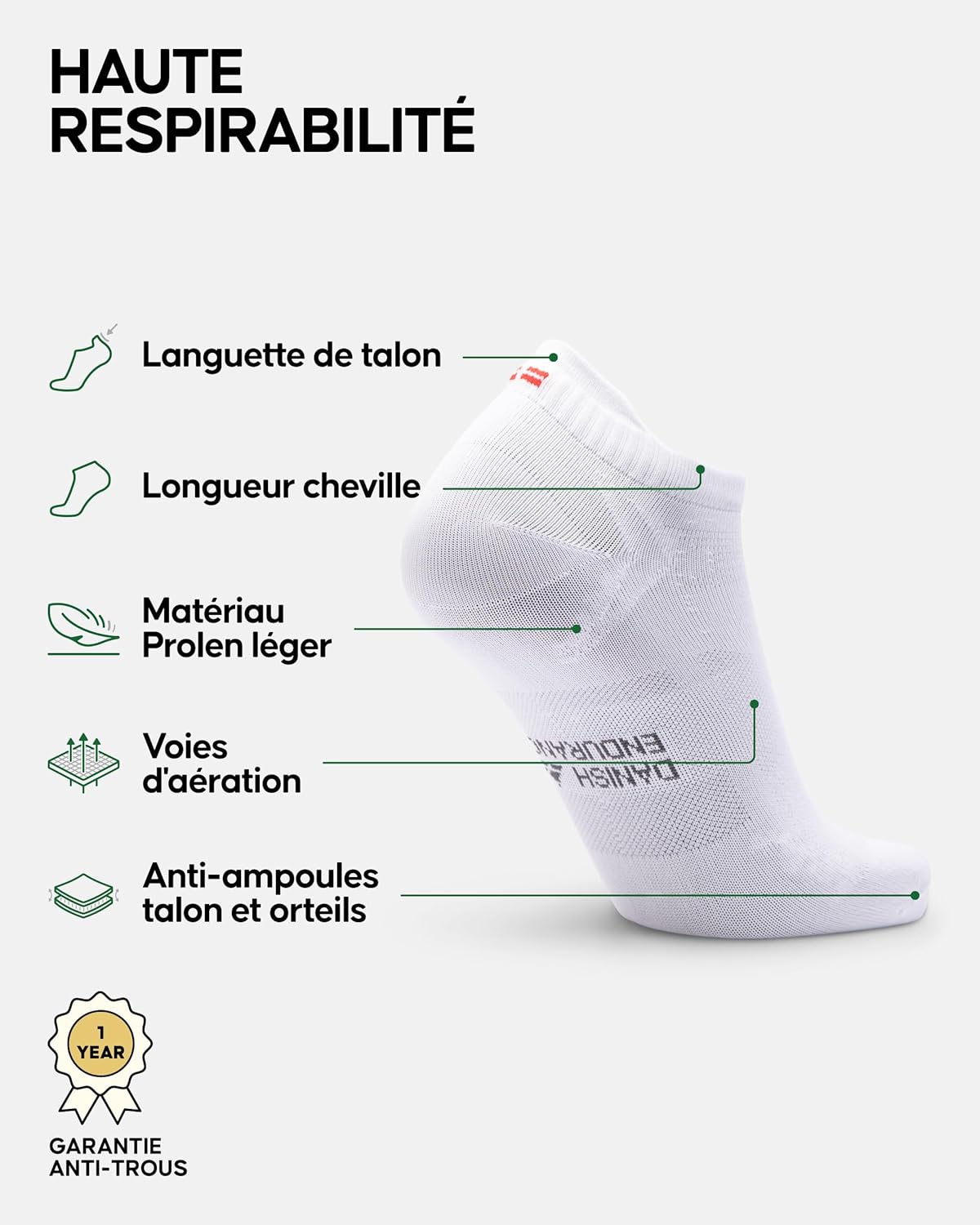 Detalle 2 de Danish Endurance Chaussettes de course respirantes basses (lot de 3) unisex