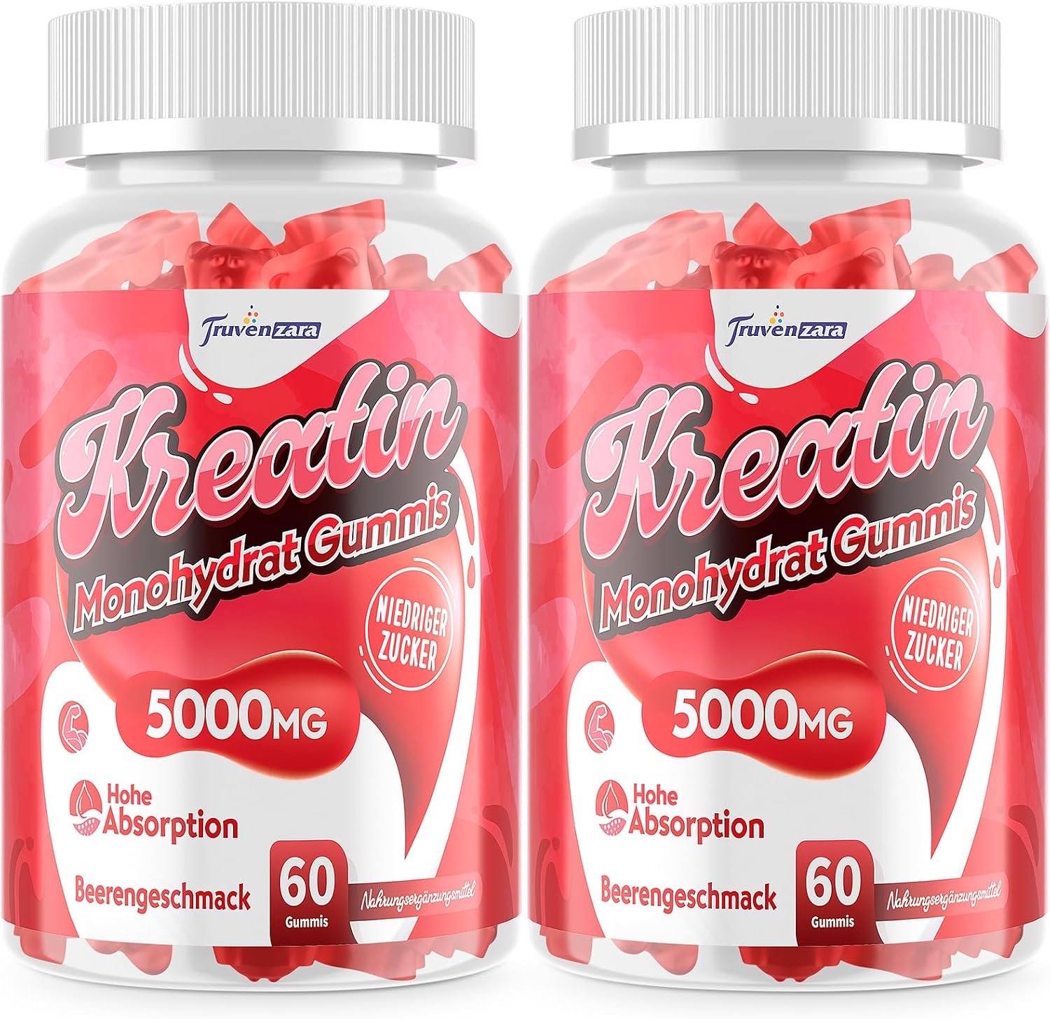 Detalle de Truvenzara Kreatin-Gummies Komplex 5000 mg pro Portio – 5-in-1-Formel, vegan, Beerengeschmack, 60 Stück (2er Pack)