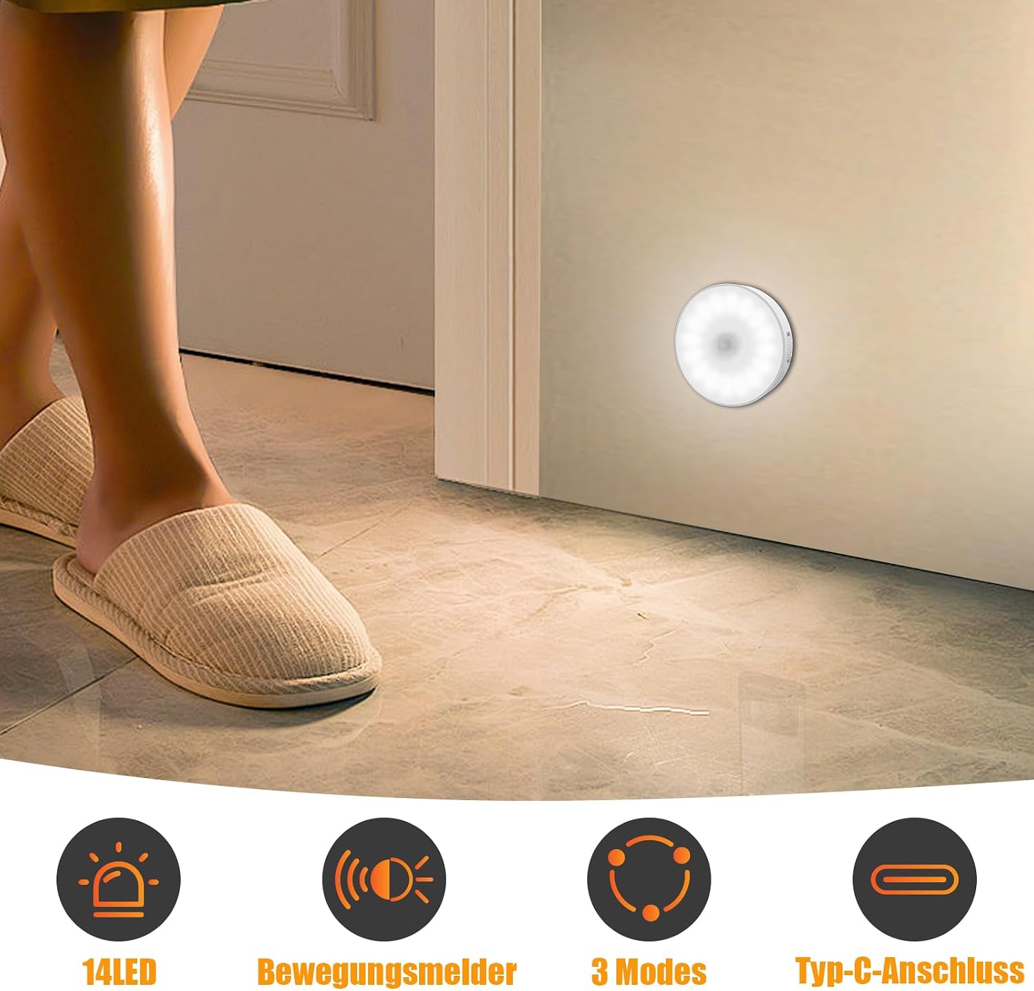 Detalle 2 de Electight DEHML15 nattlampa med rörelsesensor, 14 lysdioder och 6000 K kallvitt ljus, 6-pack