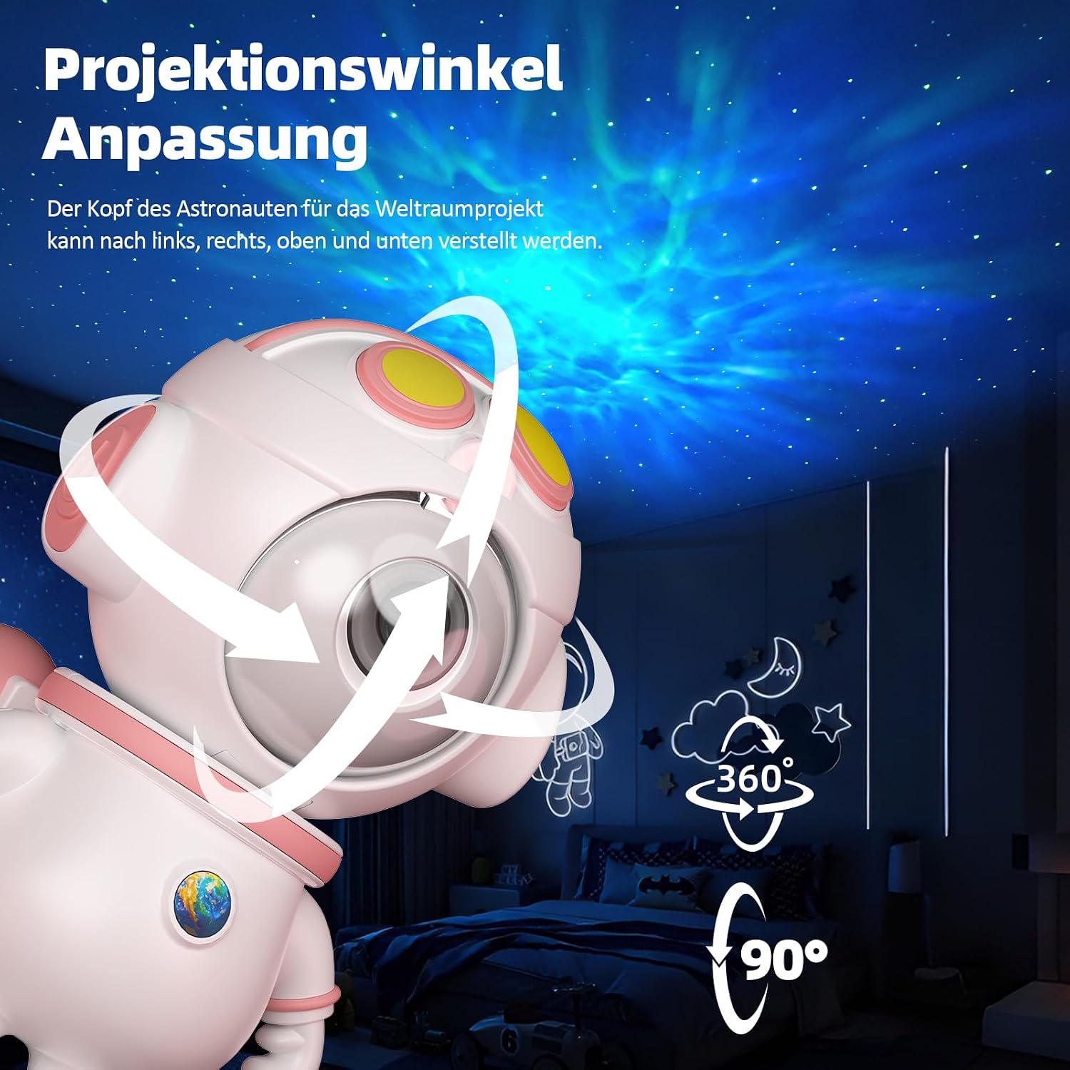 Thumbnail 5 de PAABOW LED Astronaut Sternenhimmel Projektor mit App-Steuerung und Fernbedienung (Rosa/Weiß)