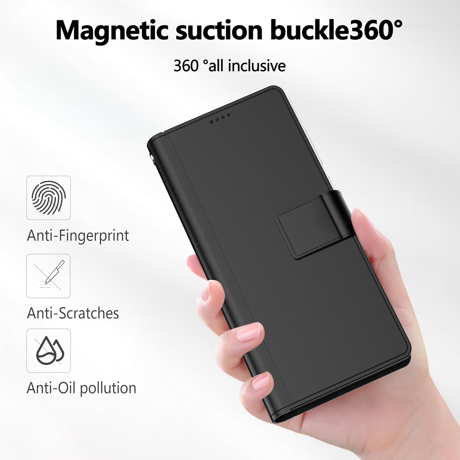 Detalle de Pollachi Fondina Cover per Honor 400 Smart: custodia protettiva in pelle PU pieghevole con portafoglio da 9 carte e supporto ad anello