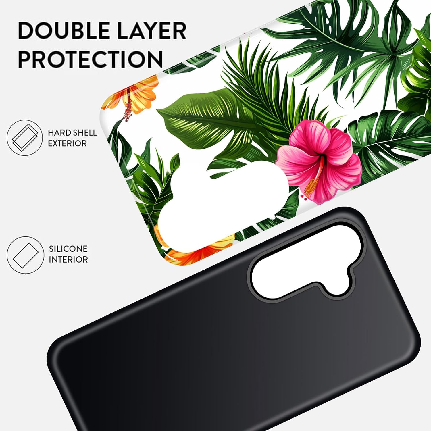 Detalle 2 de CICPLKSE Galaxy S26 Case, Dual-Layer TPU/PC Cover with Tropical Floral Design