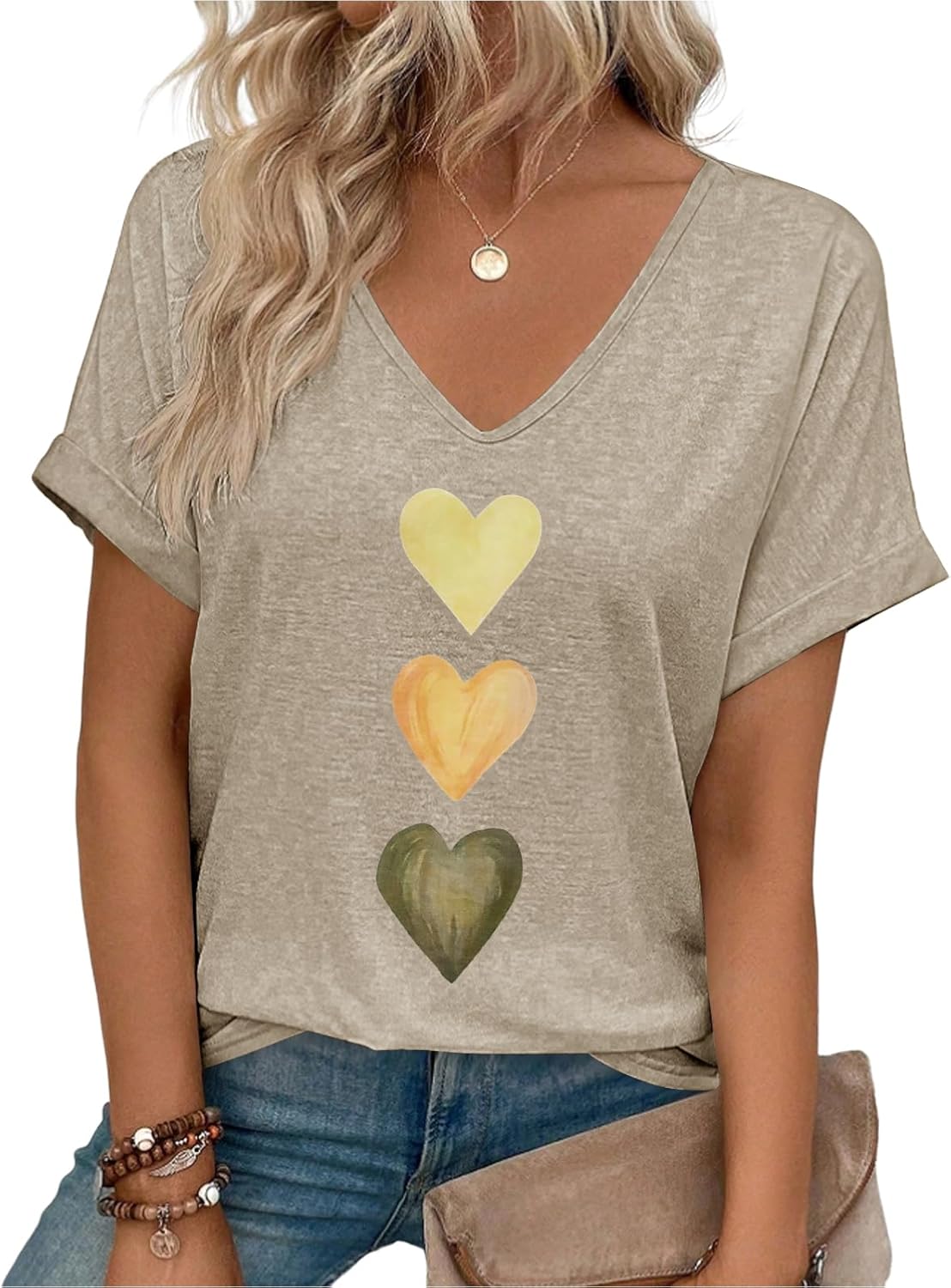 Thumbnail 6 de PASUDA Tee Shirt Femme Coton Col V Manche Courte – Décontracté et Chic
