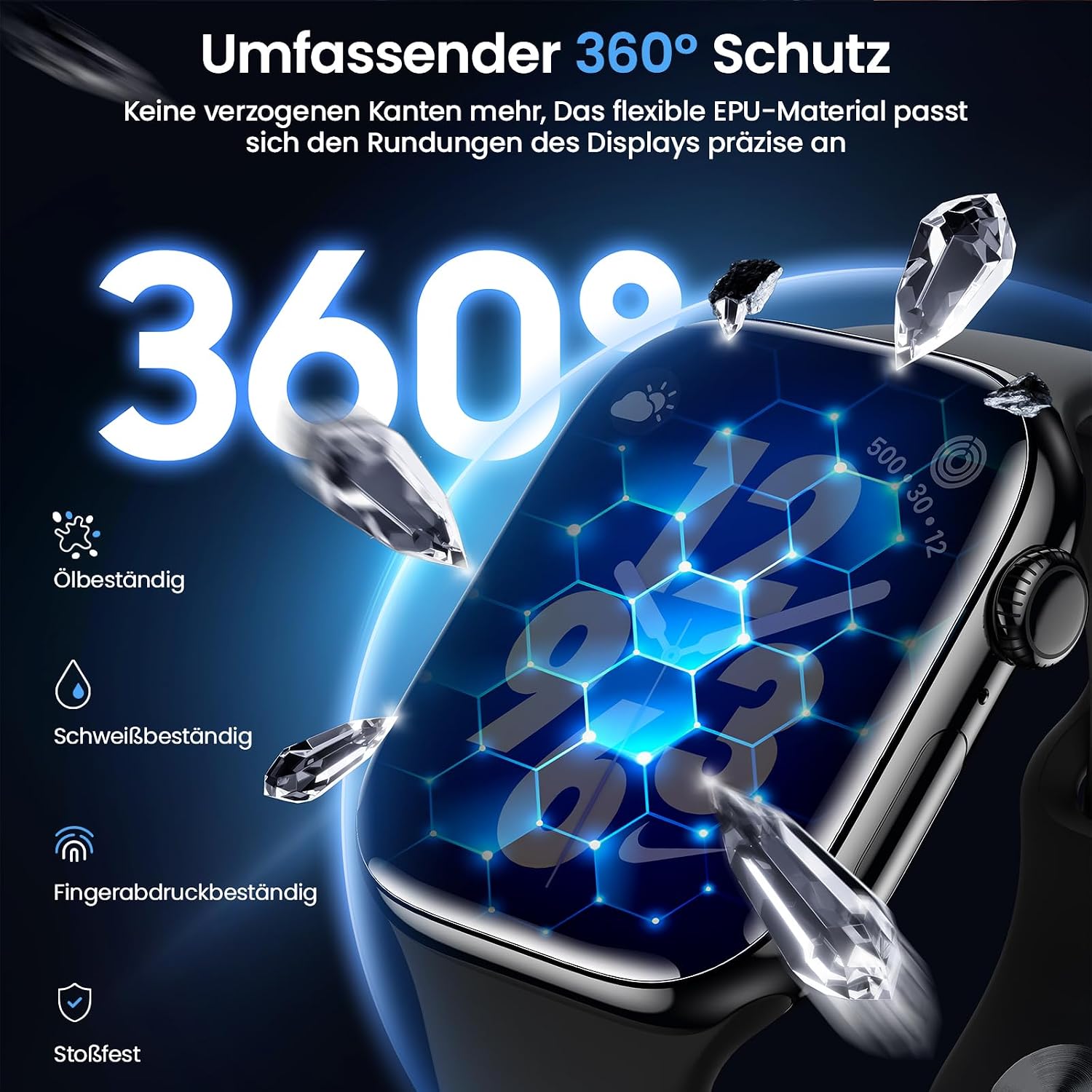 Thumbnail 3 de UniqueMe Displayschutzfolie für Apple Watch 44/45 mm (4 Stück) – HD TPU mit einfacher Anbringung