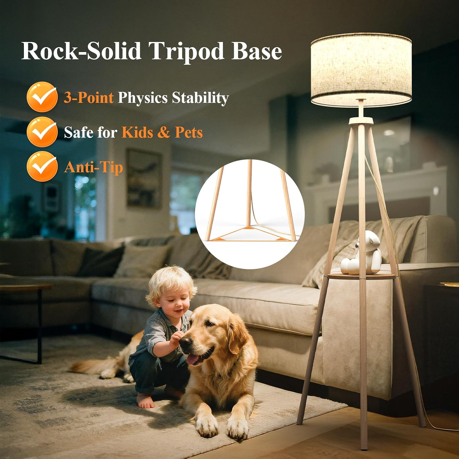 Thumbnail 6 de YICAIZI Tripod Floor Lamp with Storage Shelves
