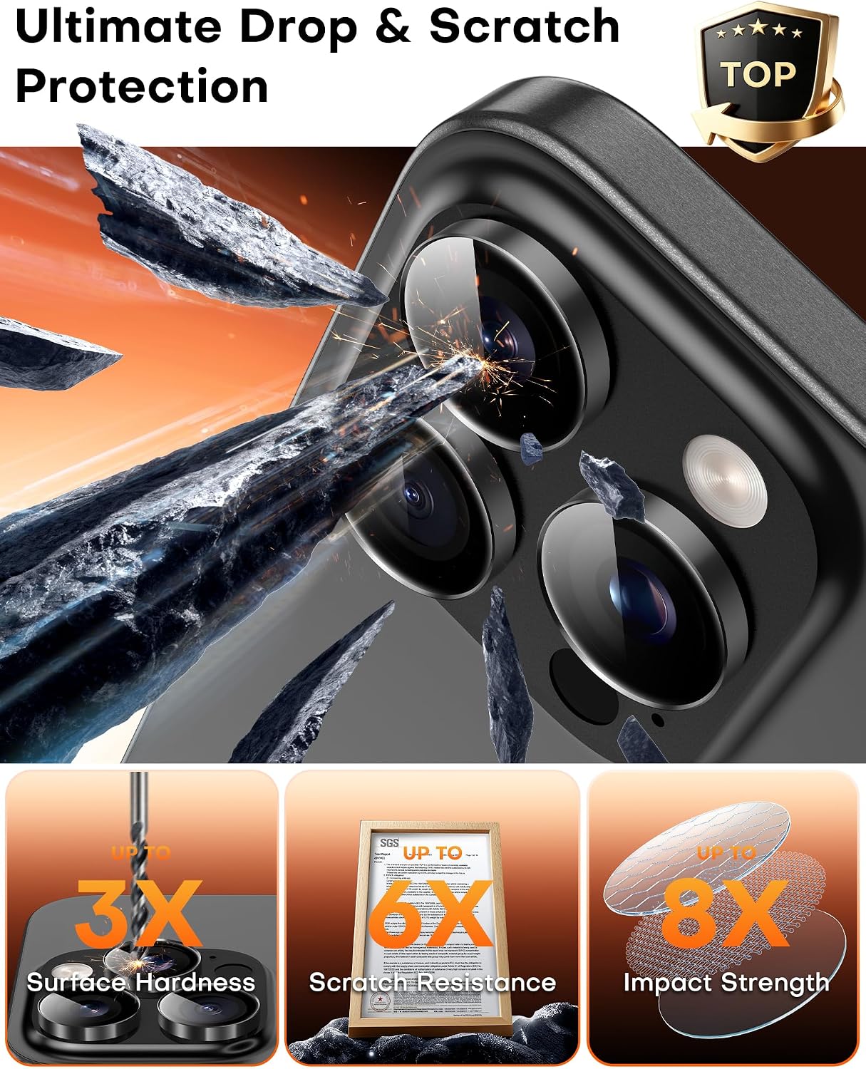 Detalle 2 de TOCOL iPhone 16 Pro Max Camera Lens Protector 2-pack