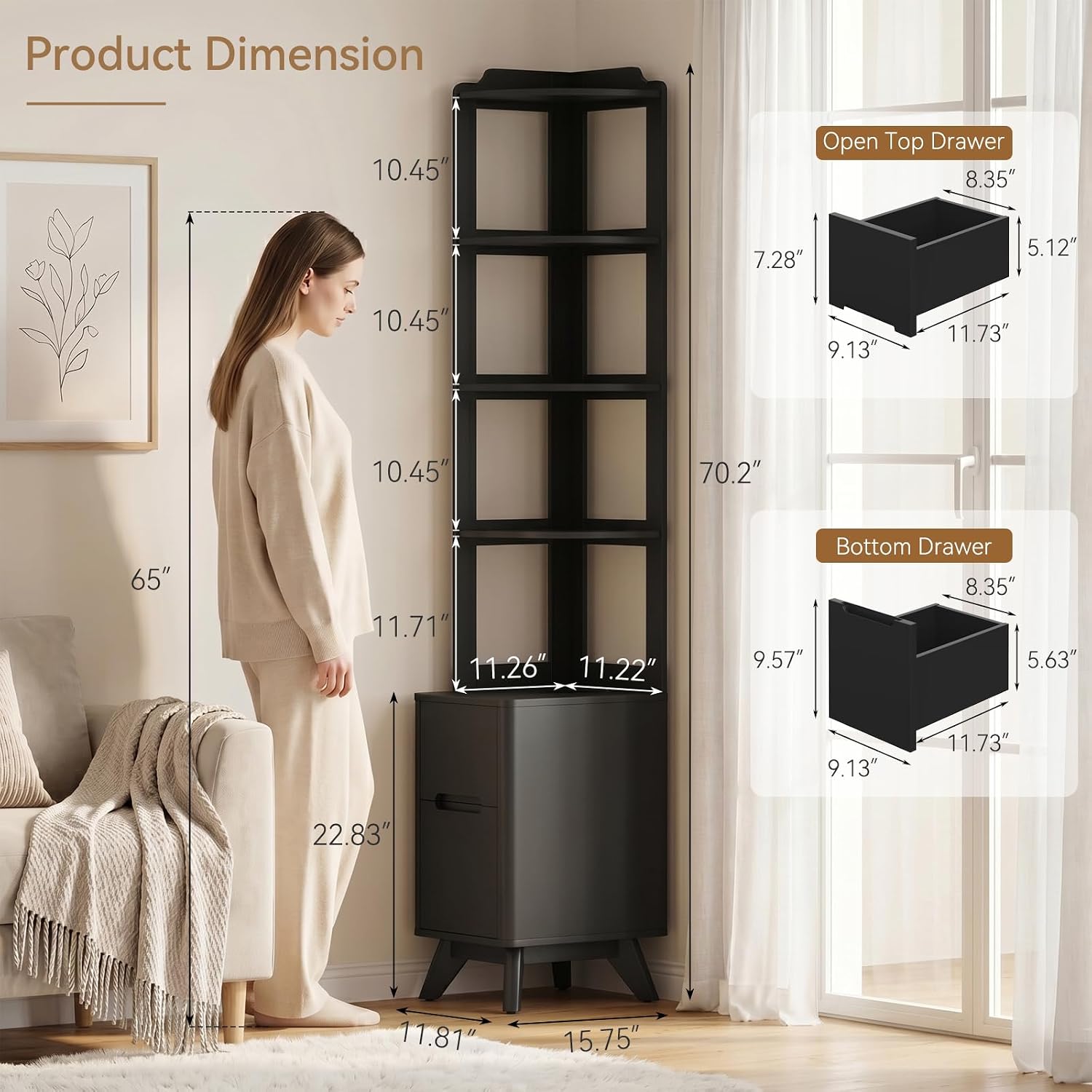 Thumbnail 2 de SOLACE FURNITURE MJZK07 Tall Nightstand Set of 2 with Charging Station