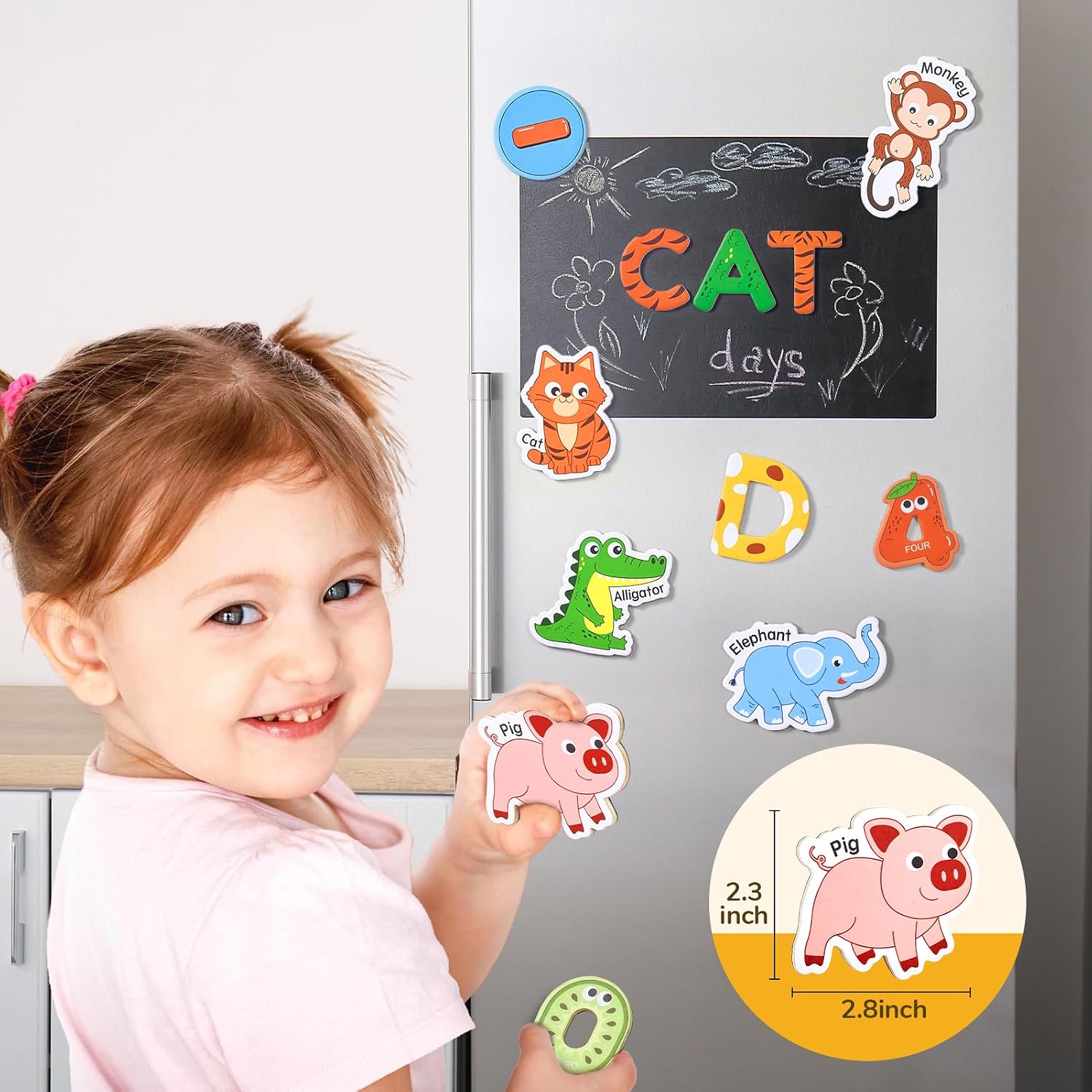 Thumbnail 4 de JoyCat Wooden Kids Magnets (26 Animals, Uppercase Letters, 0-9 Numbers, 3 Math Symbols) for Toddlers