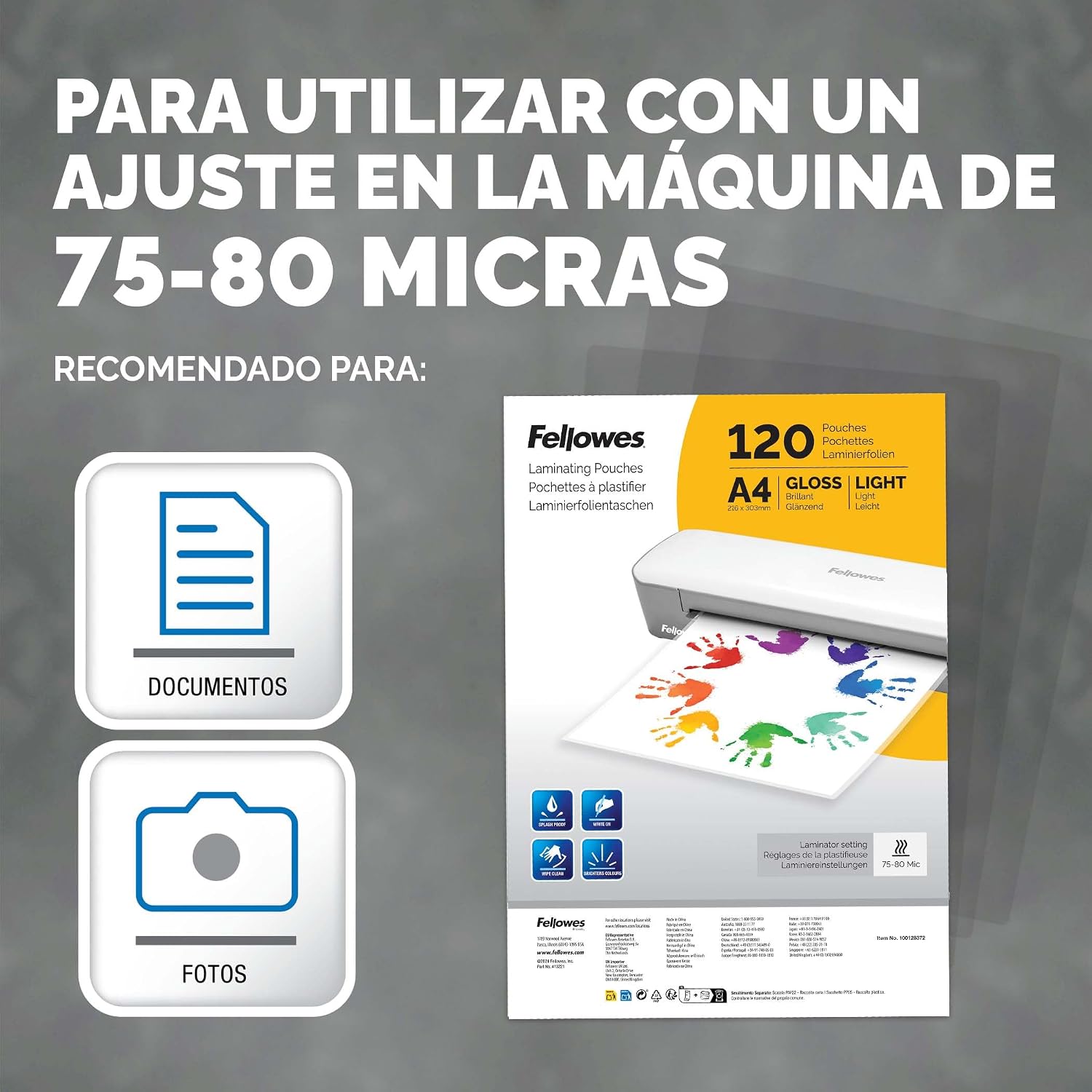 Detalle de Fellowes fundas A4 brillo, pack de 120