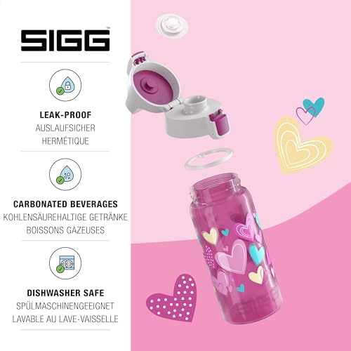 Detalle de SIGG Viva ONE Hearts Kinder Trinkflasche (0,5 L) – auslaufsicher, einhändig bedienbar, frei von Schadstoffen