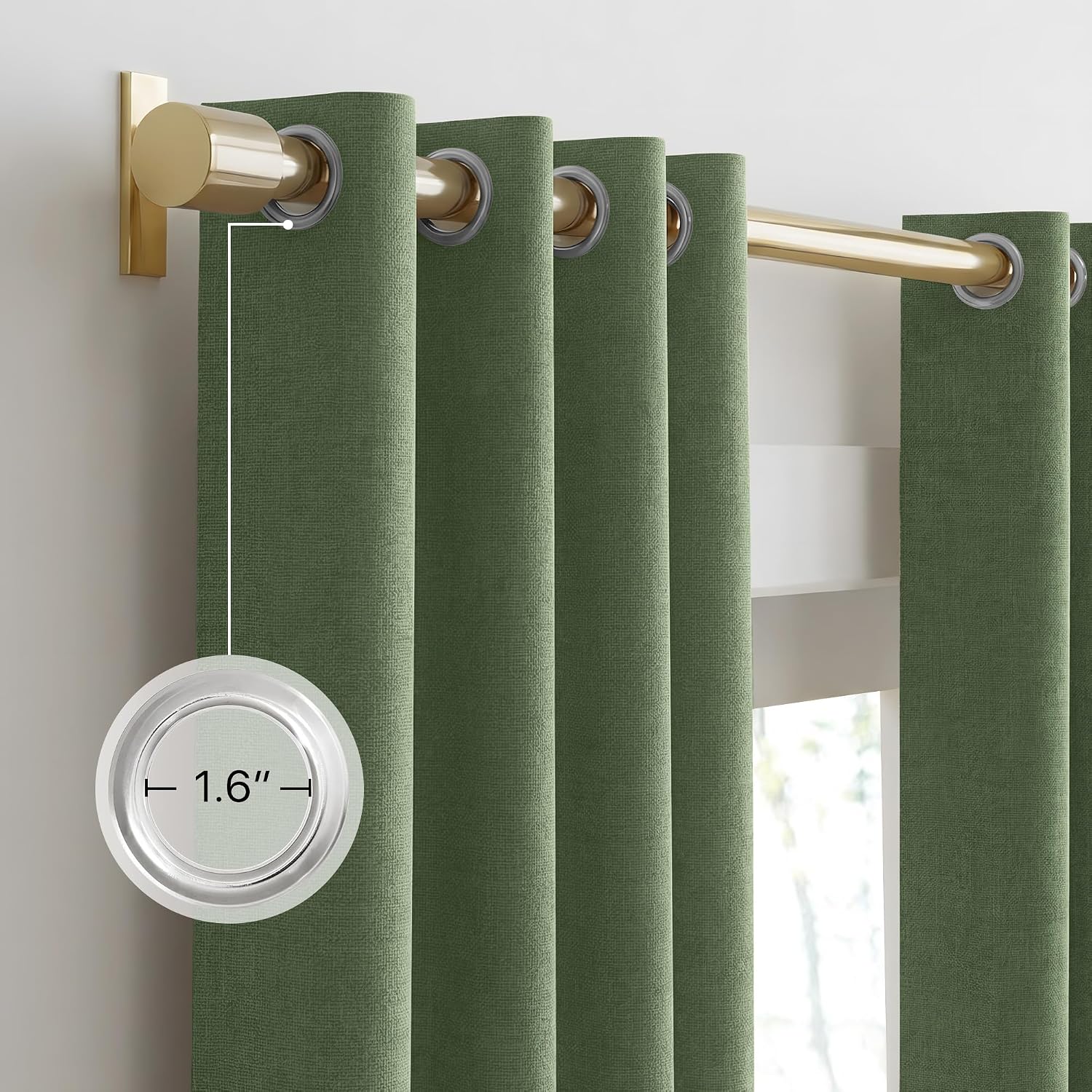 Detalle 2 de NICETOWN 100% Absolutely Blackout Linen Curtains – Dark Green, 52" Wide, 84" Long, 2 Panels