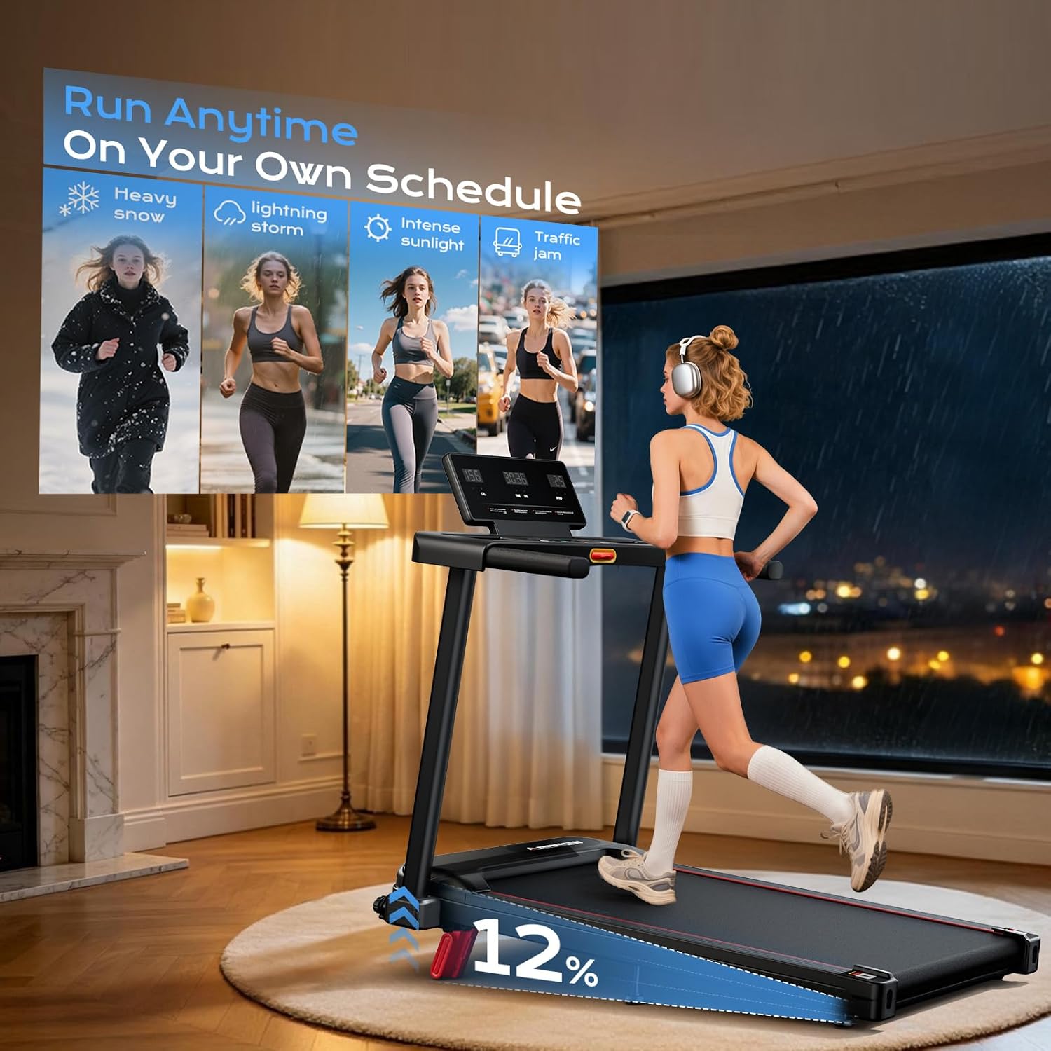 Thumbnail 6 de Abonow opvouwbare loopband met 12% helling, 3,0 pk en snelheden tot 10 km/u