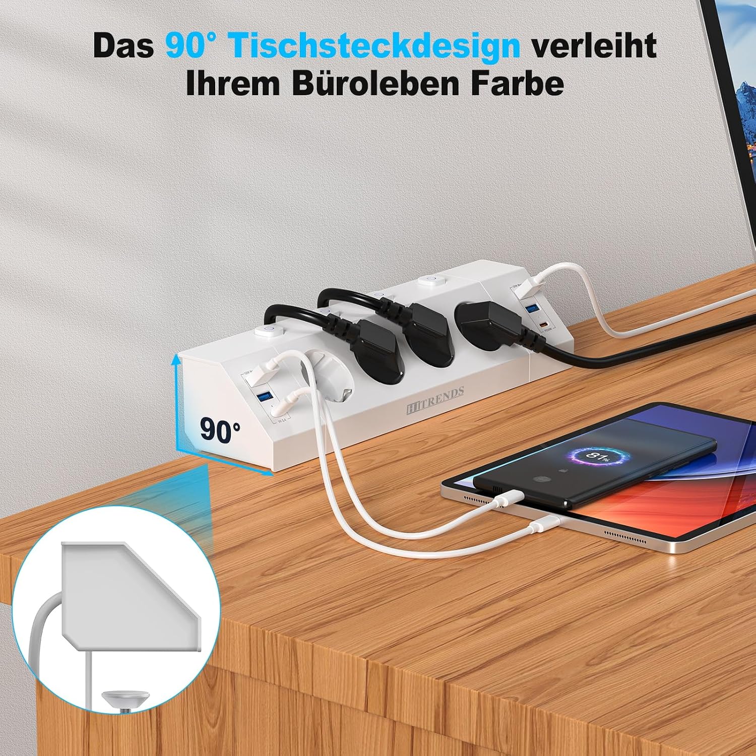 Thumbnail 2 de HITRENDS 4 Prises de Table-Blanc tafelstopcontact met USB en 4 schakelaars