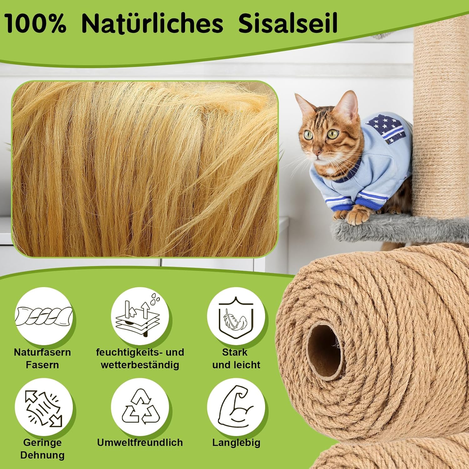 Thumbnail 1 de Sisalseil für Kratzbaum 6 mm x 60 m – Sisal-Kratzbaum Schnur zum Reparieren und Basteln