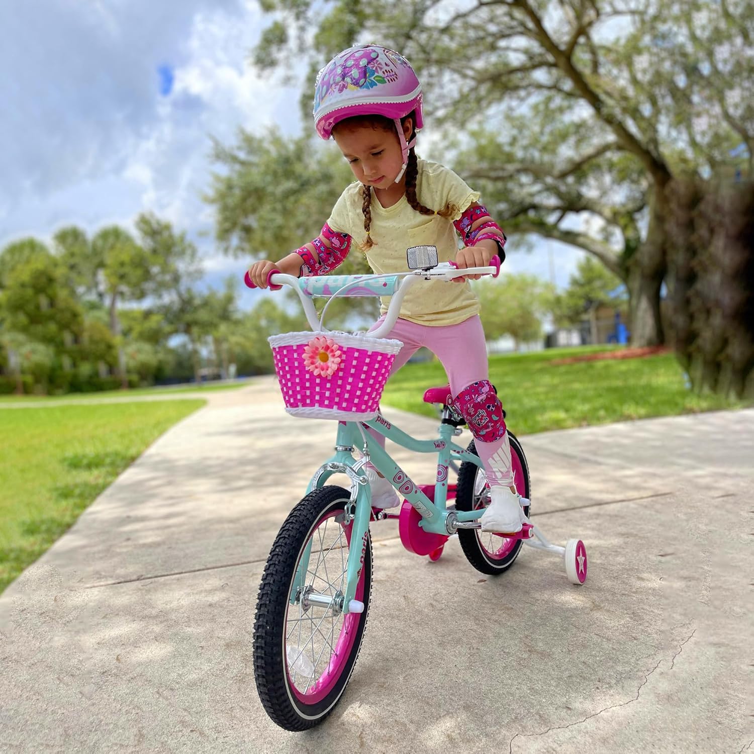Detalle de JOYSTAR Paris Girls Bike for Ages 3-8: 14/16/18 Inch Kids Bike with Training Wheels, Basket, and Handbrake
